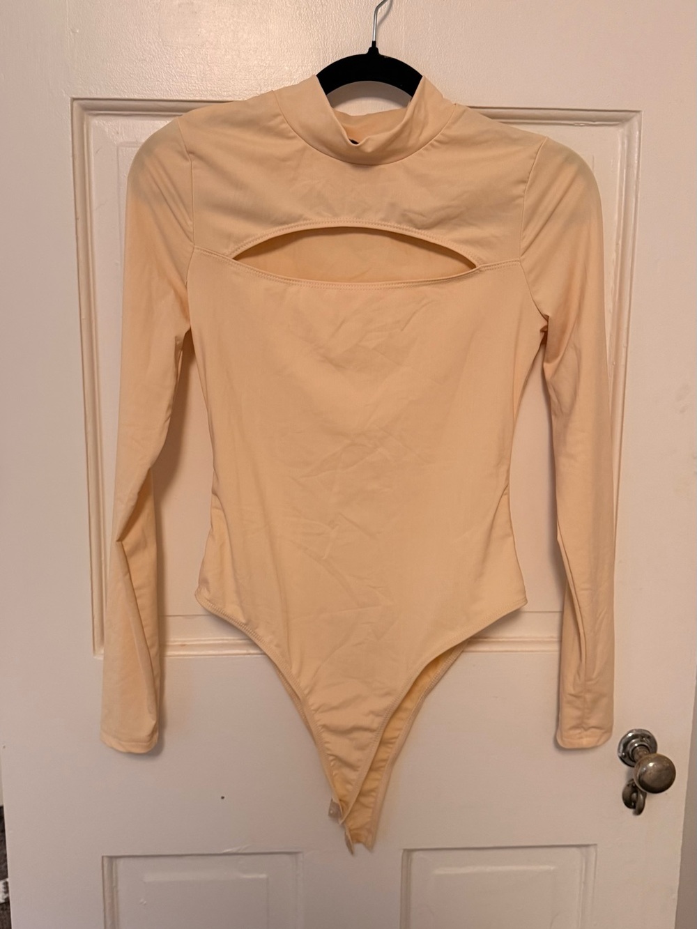 Womens Long-Sleeve Cutout Bodysuit in Cream